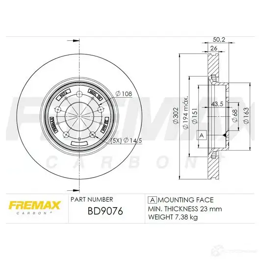 Тормозной диск FREMAX 2887742 BFB 1NOU bd9076 изображение 0