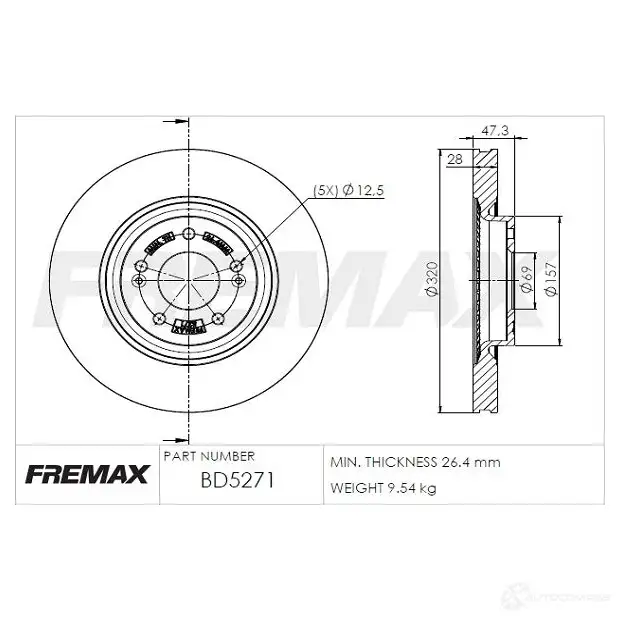 Тормозной диск FREMAX bd5271 FQ ATL 2887202 изображение 0