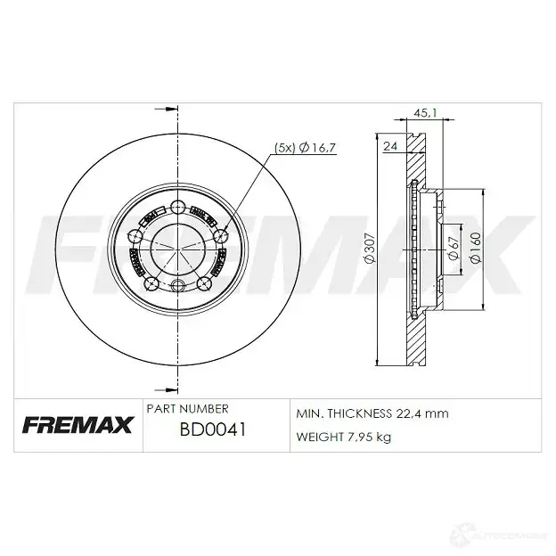 Тормозной диск FREMAX OMC W6W 2886094 bd0041 изображение 0