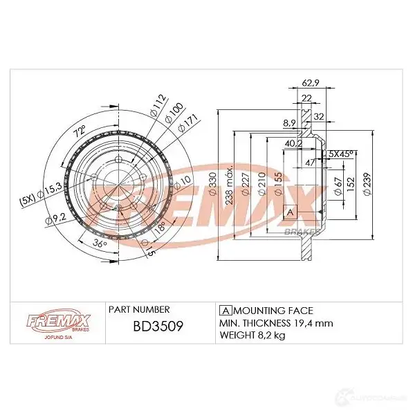 Тормозной диск FREMAX bd3509 CCPX8 B0 2886743 изображение 0