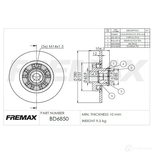 Тормозной диск FREMAX bd6850 2887499 DJH9 DB - Изображение 1