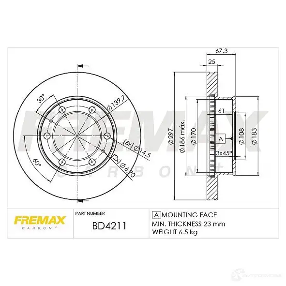 Тормозной диск FREMAX bd4211 2886932 N1AL A7T изображение 0