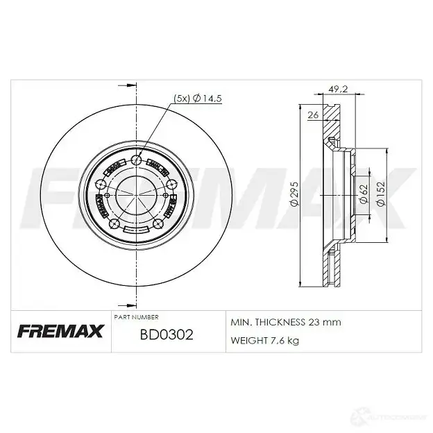 Тормозной диск FREMAX bd0302 2886149 3L5VZ LX изображение 0