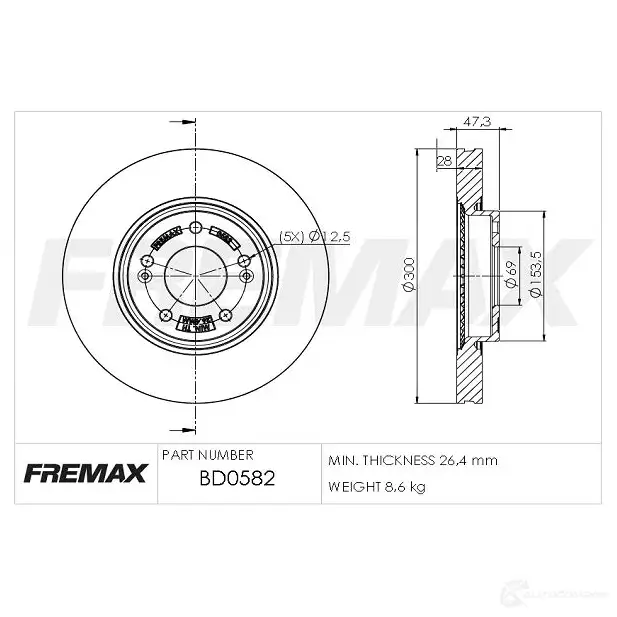 Тормозной диск FREMAX Z2 P9SH bd0582 2886188 изображение 0