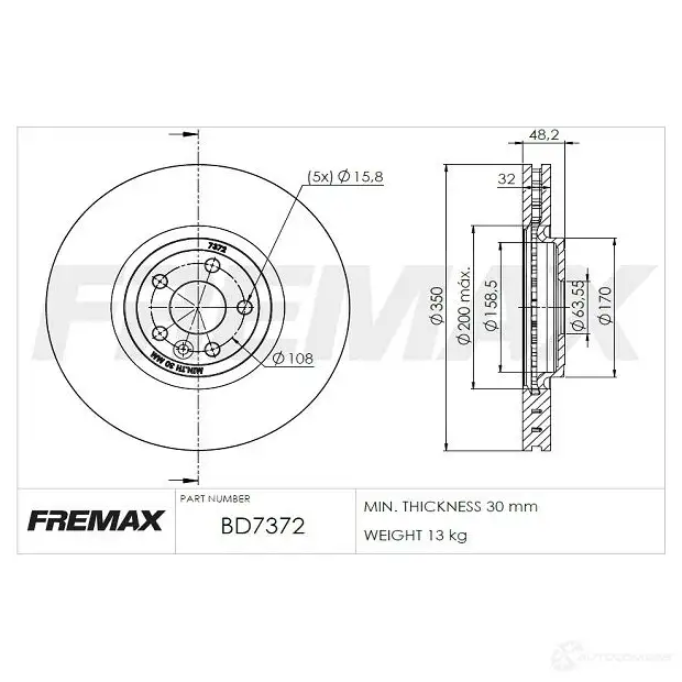 Тормозной диск FREMAX 1425079272 ZI L8W0S bd7372 изображение 0