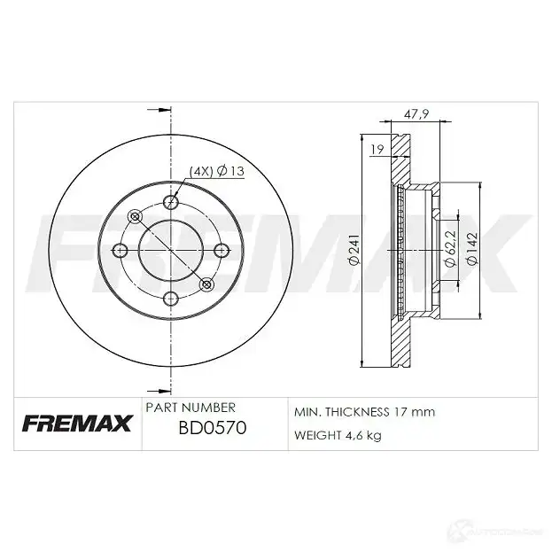 Тормозной диск FREMAX bd0570 C 1N9Q8 2886185 изображение 0