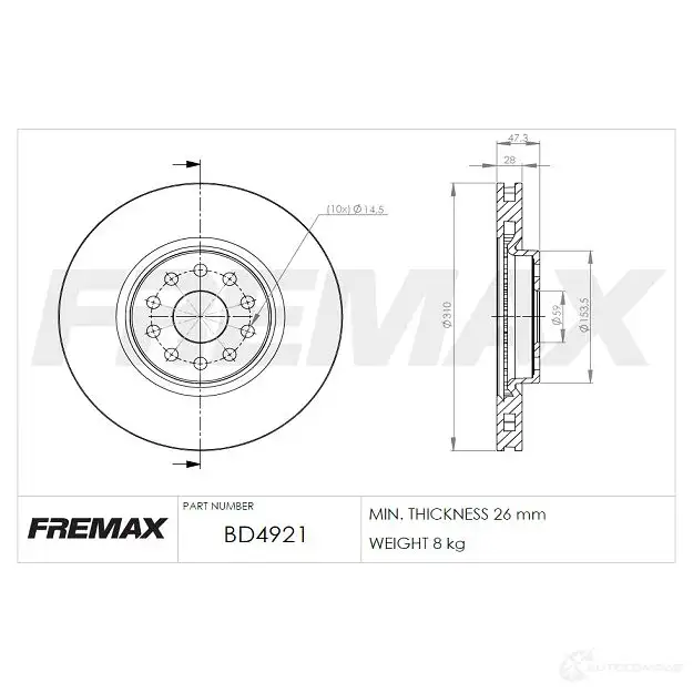 Тормозной диск FREMAX P 8VWQH bd4921 2887094