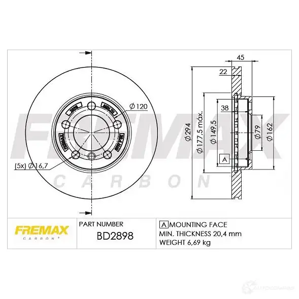 Тормозной диск FREMAX bd2898 W 612G 2886555 изображение 0