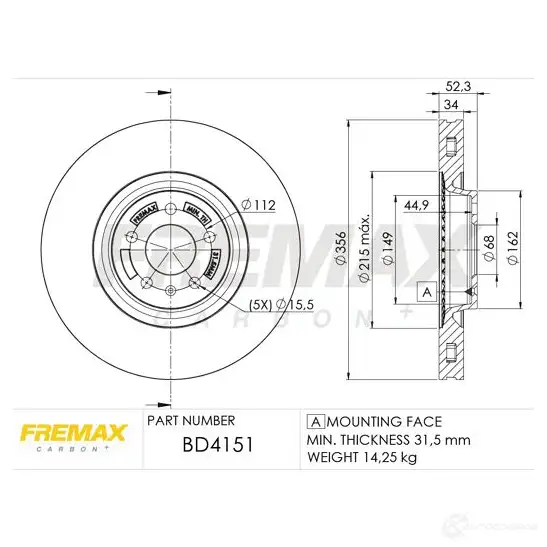 Тормозной диск FREMAX bd4151 2886908 DQU 1JF изображение 0