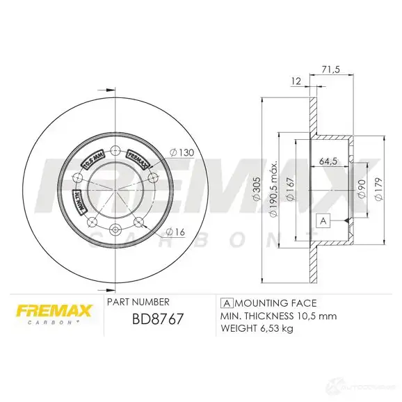 Тормозной диск FREMAX bd8767 2887694 V R0O7 изображение 0