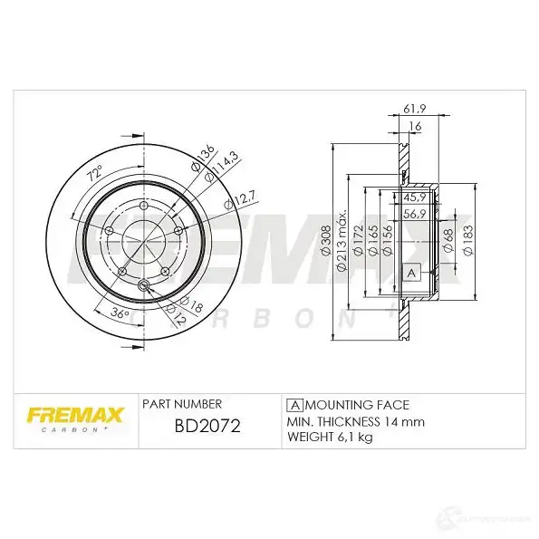Тормозной диск FREMAX 2886421 SOS CGV bd2072 изображение 0