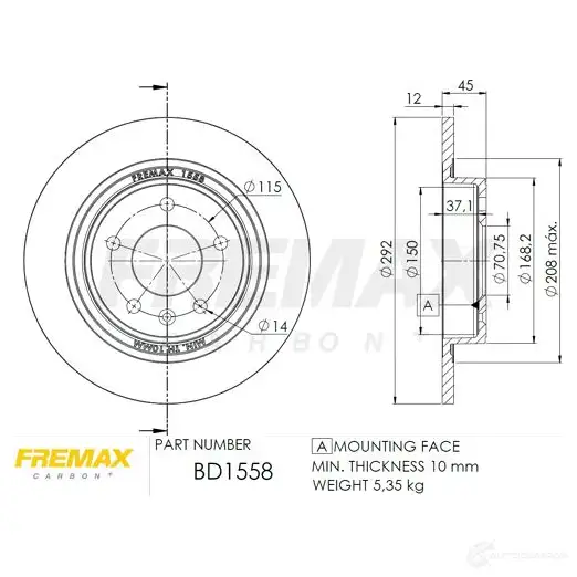 Тормозной диск FREMAX 2886345 bd1558 YEU QI изображение 0