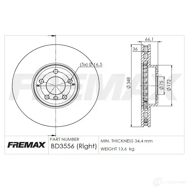 Тормозной диск FREMAX bd3556 PNH GE 2886762