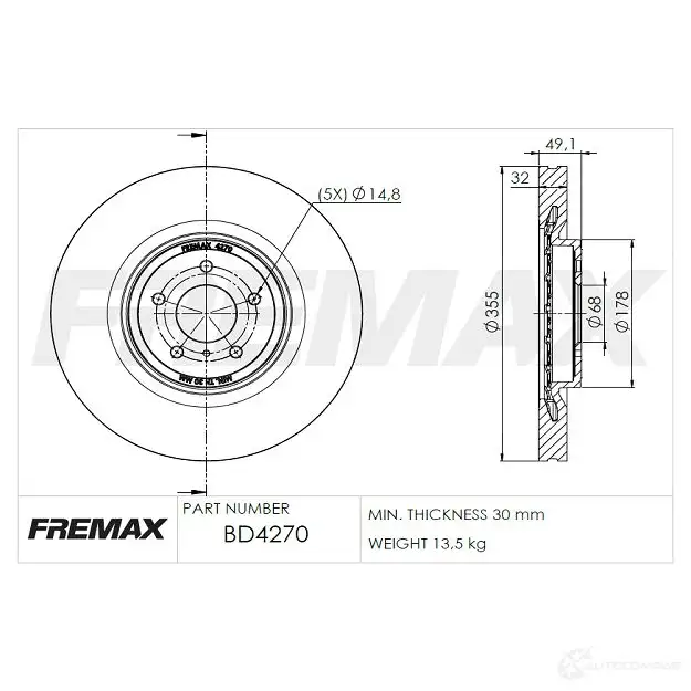 Тормозной диск FREMAX bd4270 EI5UZF K 2886946 изображение 0