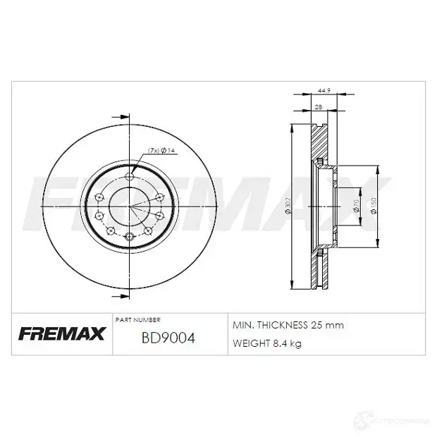 Тормозной диск FREMAX 1 8Q28 bd9004 2887713 изображение 0