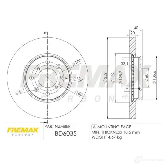 Тормозной диск FREMAX QT 3RY49 2887350 bd6035 изображение 0