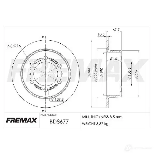 Тормозной диск FREMAX 2887680 HB 3IW4 bd8677 изображение 0