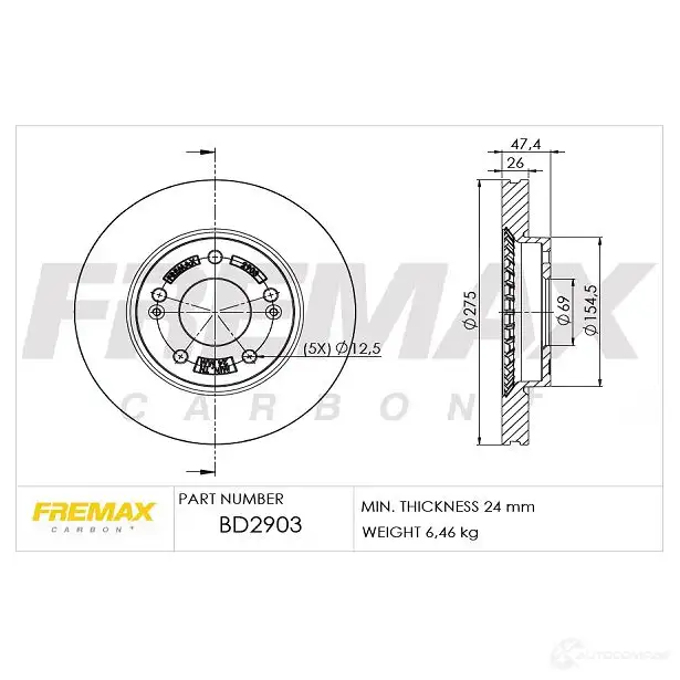 Тормозной диск FREMAX bd2903 2886558 9IRF A