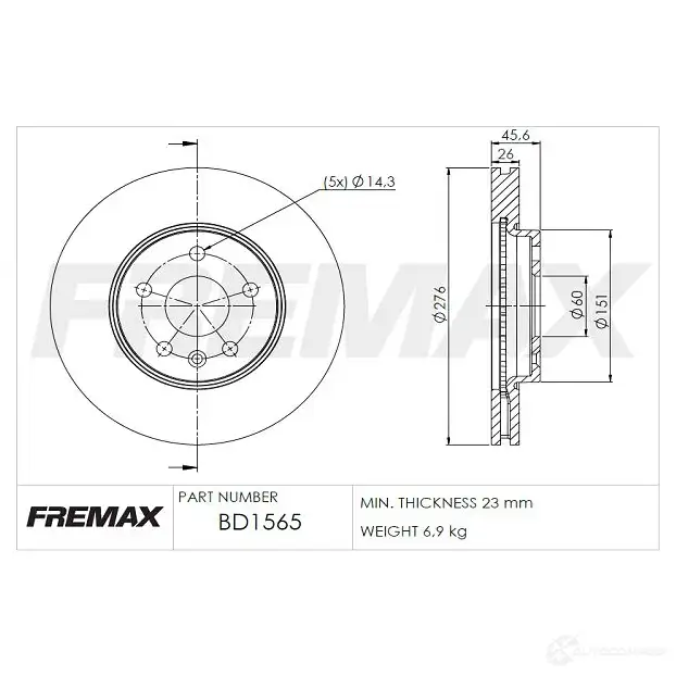 Тормозной диск FREMAX 1228738821 bd1565 RAMT R изображение 0