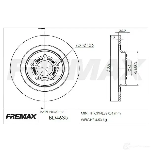 Тормозной диск FREMAX bd4635 1228741979 DL KT8K8