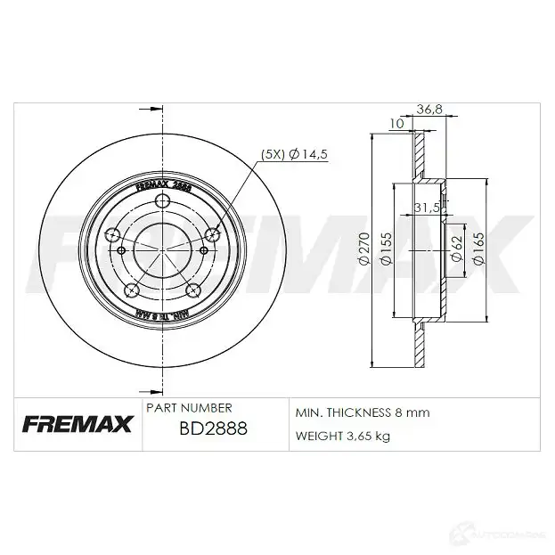 Тормозной диск FREMAX bd2888 Q EN7D 2886545 изображение 0