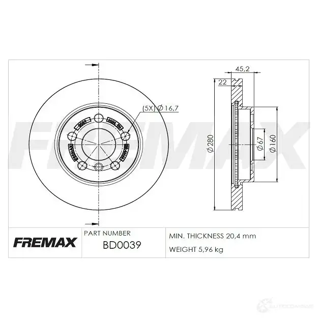 Тормозной диск FREMAX bd0039 RKNL LAB 2886093 изображение 0