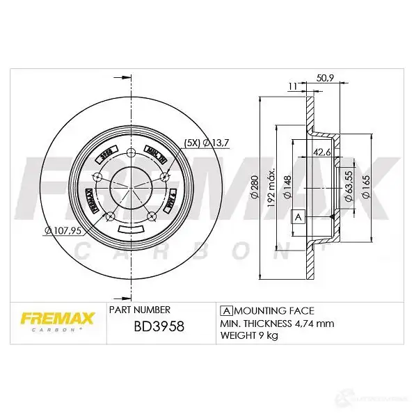 Тормозной диск FREMAX 2886809 EPMD KN bd3958 изображение 0