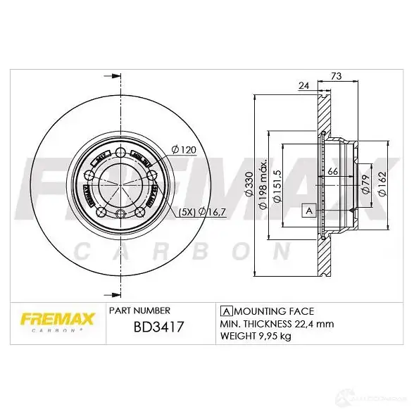 Тормозной диск FREMAX 1P YQV bd3417 2886717
