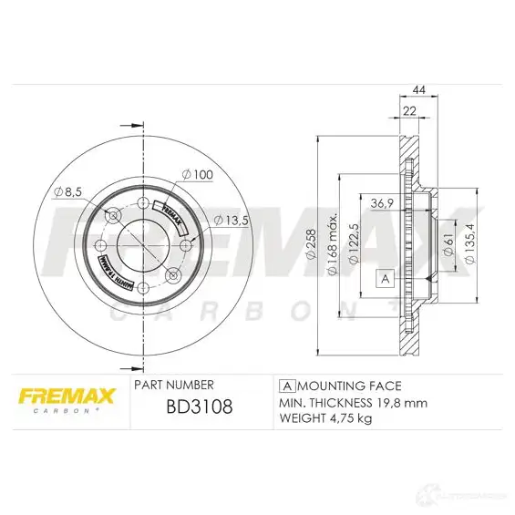 Тормозной диск FREMAX 4O7 C34 2886618 bd3108 изображение 0