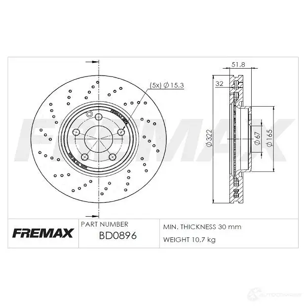 Тормозной диск FREMAX 1228738071 bd0896 6N U1H