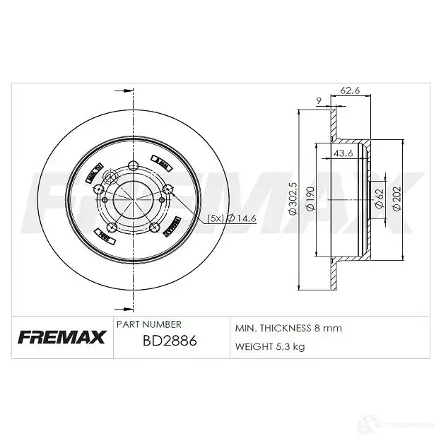 Тормозной диск FREMAX 2886543 bd2886 844 JPVP изображение 0