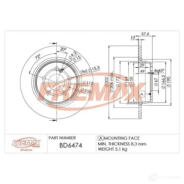 Тормозной диск FREMAX bd6474 2887440 VMHJK H8