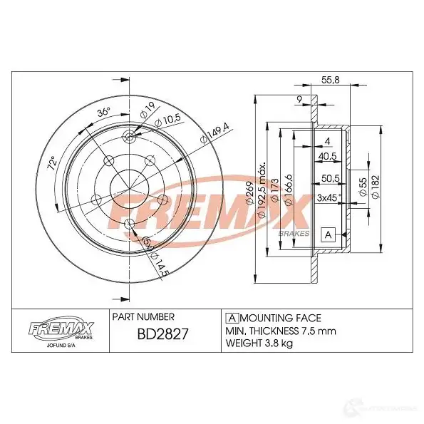 Тормозной диск FREMAX 2886530 bd2827 TQ8AI 9