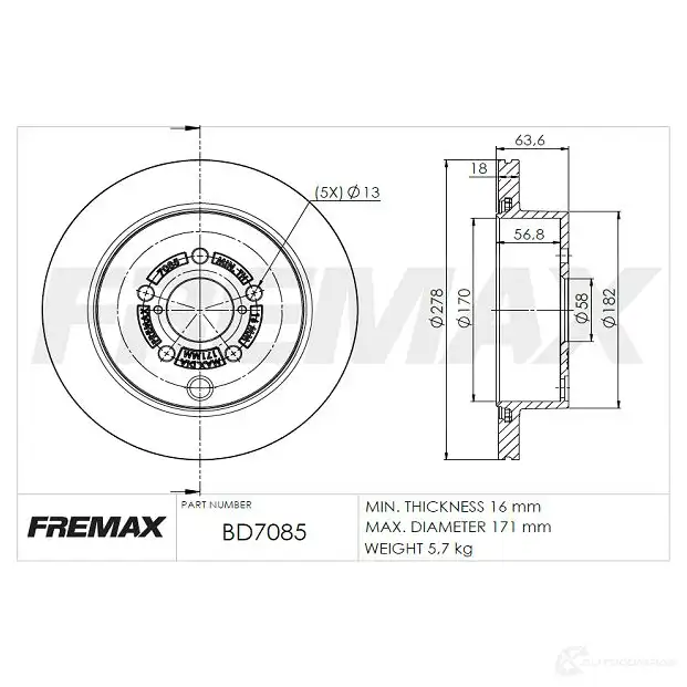 Тормозной диск FREMAX D RHES 1228744751 bd7085 изображение 0