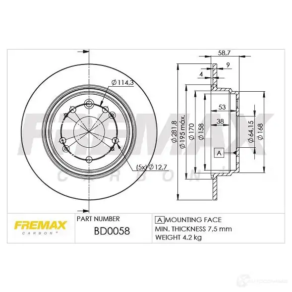 Тормозной диск FREMAX KUB FEDU 2886101 bd0058 изображение 0