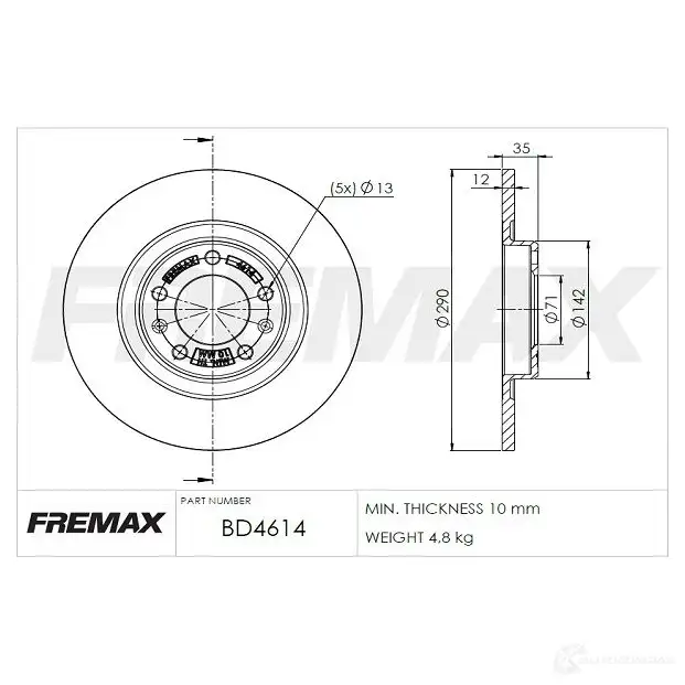 Тормозной диск FREMAX 1419856222 bd4614 MYRJ X