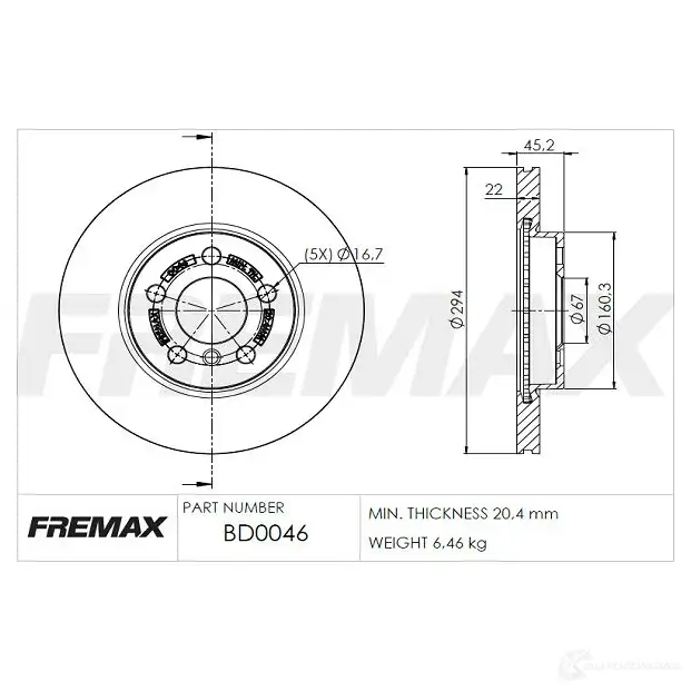 Тормозной диск FREMAX XBGP2 V 2886098 bd0046 изображение 0