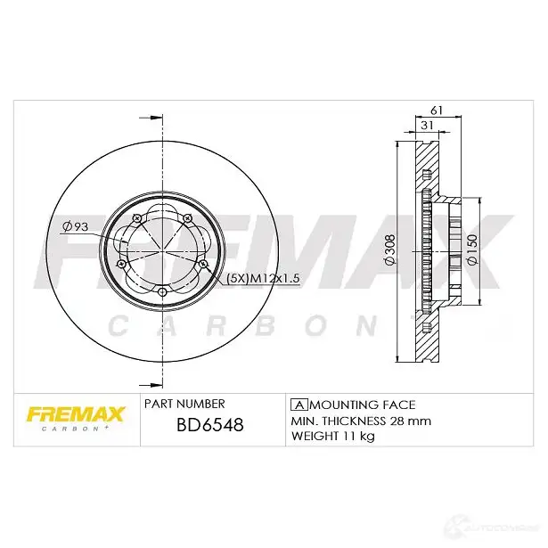 Тормозной диск FREMAX bd6548 2887454 1TD5 K