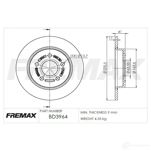Тормозной диск FREMAX 2886814 906 MD bd3964