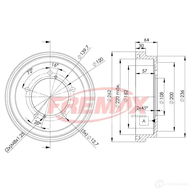 Тормозной барабан FREMAX BEF 0XNF bd4804 2887085