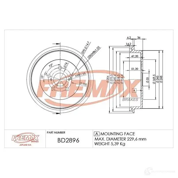 Тормозной барабан FREMAX 28EH X bd2896 2886553