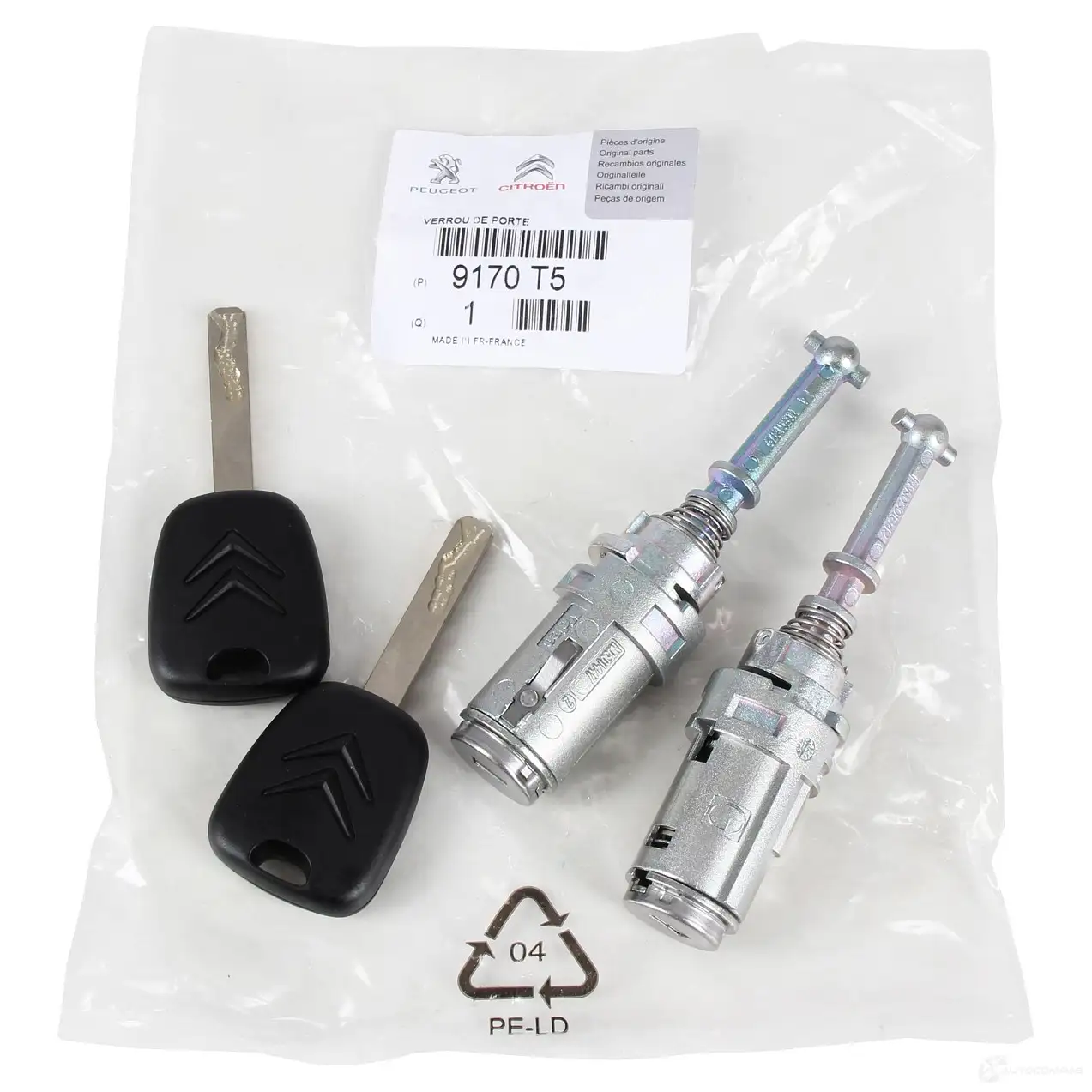 Ключ замка с личинкой, комплект CITROEN/PEUGEOT 9170-T5 QTG LF 22794094 изображение 0