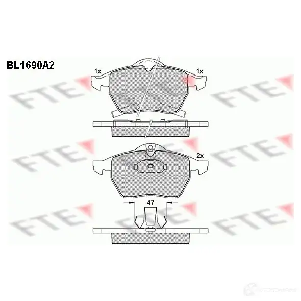 Тормозные колодки дисковые, комплект FTE 21829 2 1828 604711 BL1690A2 изображение 0