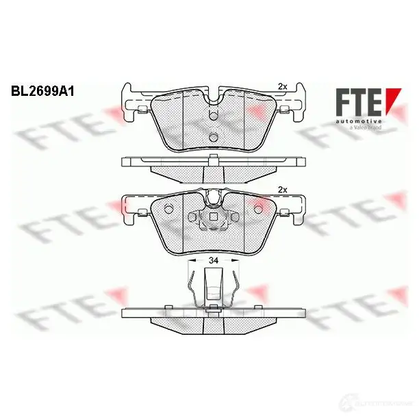 Тормозные колодки дисковые, комплект FTE 253 07 25308 605886 BL2699A1 изображение 0