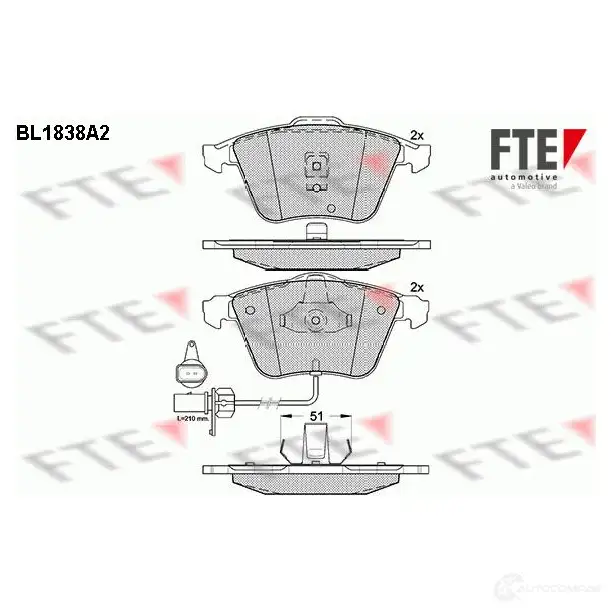 Тормозные колодки дисковые, комплект FTE 2 3762 604908 BL1838A2 23763 изображение 0
