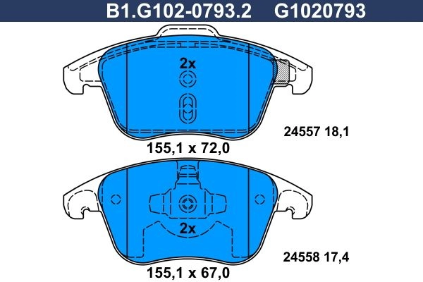 Тормозные колодки дисковые, комплект GALFER 1440635743 B1.G102-0793.2 FV40 EZ изображение 0