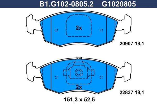 Тормозные колодки дисковые, комплект GALFER B1.G102-0805.2 1440635744 EXNA7L T