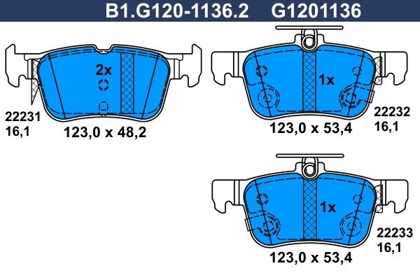 Тормозные колодки дисковые, комплект GALFER 1440635755 XIRIE 4 B1.G120-1136.2