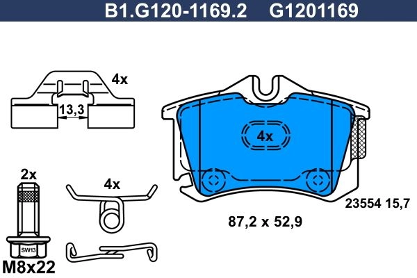 Тормозные колодки дисковые, комплект GALFER 1440635756 9 8GBM B1.G120-1169.2