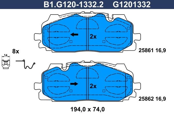 Тормозные колодки дисковые, комплект GALFER B1.G120-1332.2 1440635765 7 MXE75M изображение 0